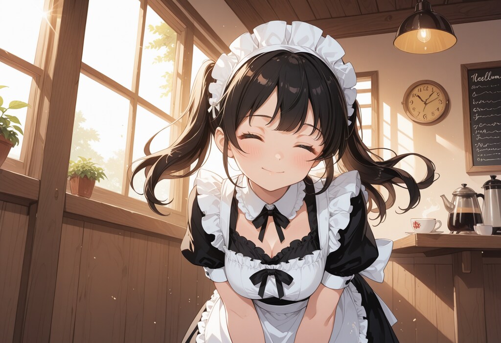 黒髪ツーサイドアップなメイドちゃん