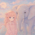 象と少女とフラミンゴ 2枚目