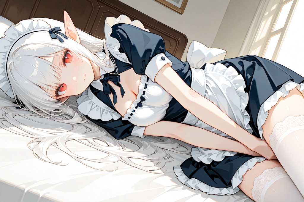 寝そべるメイドちゃん『ご主人様、ナニをお望みですか？』リージュ（メイドエルフ）