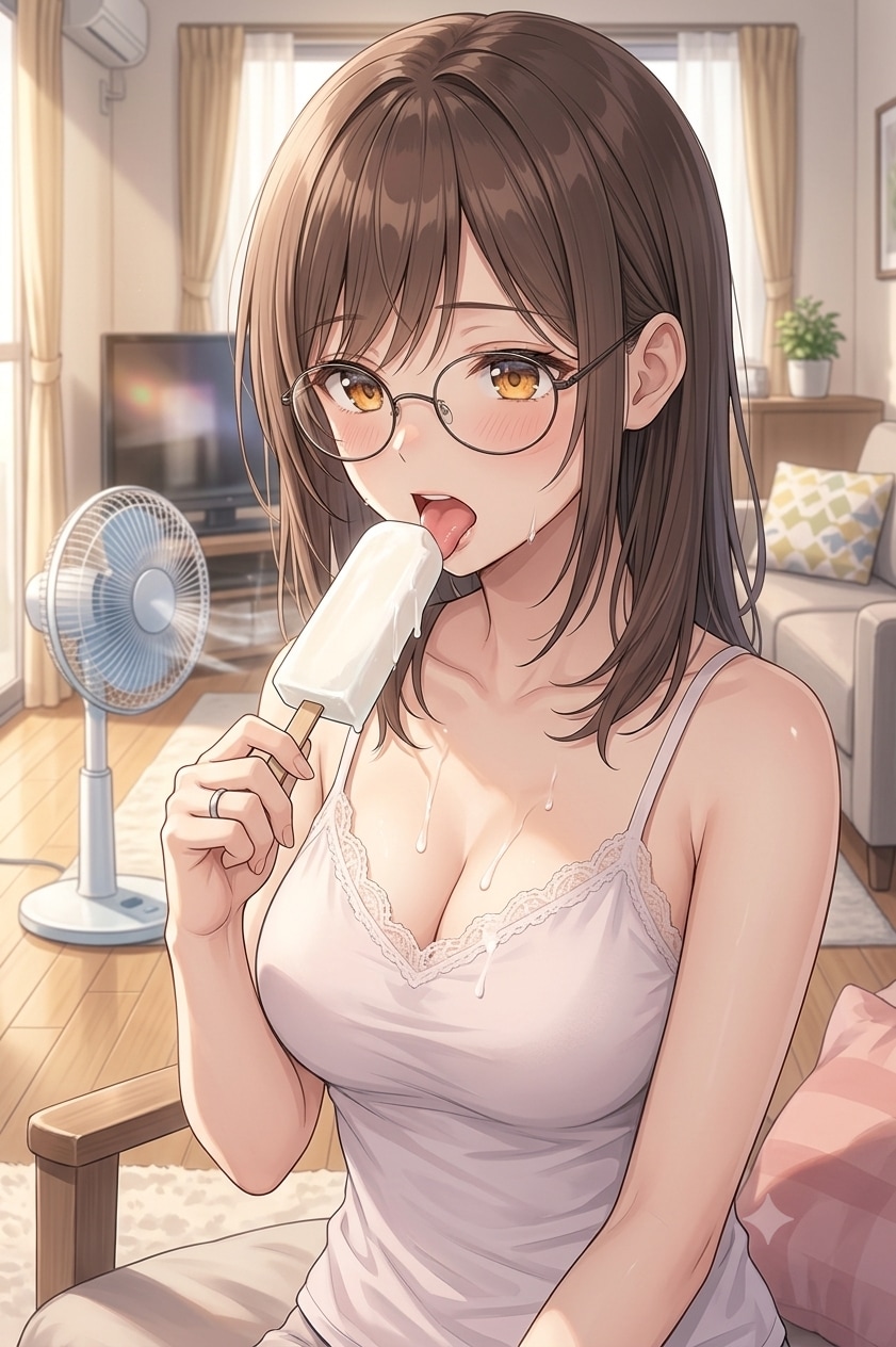 アイスを食べるのが遅い若妻