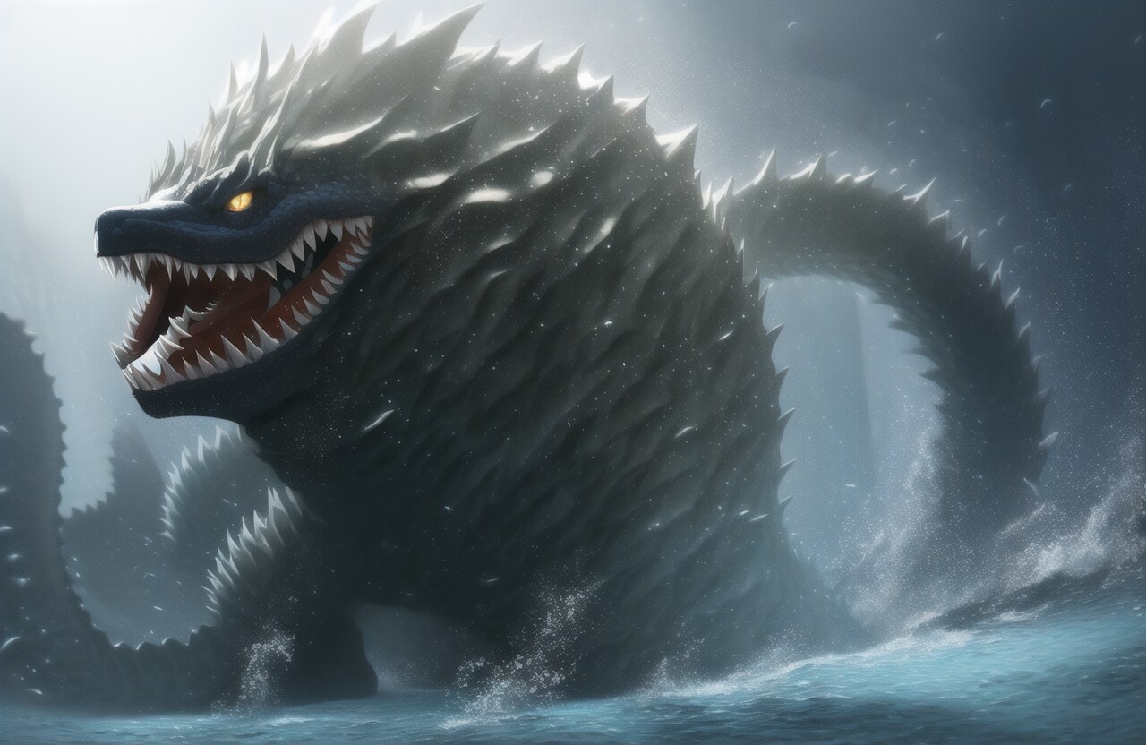 グランゼン沿岸に襲いかかる深海の魔獣を潜水大弩弓で迎え撃とうとして討死するタケダ・シンゲン