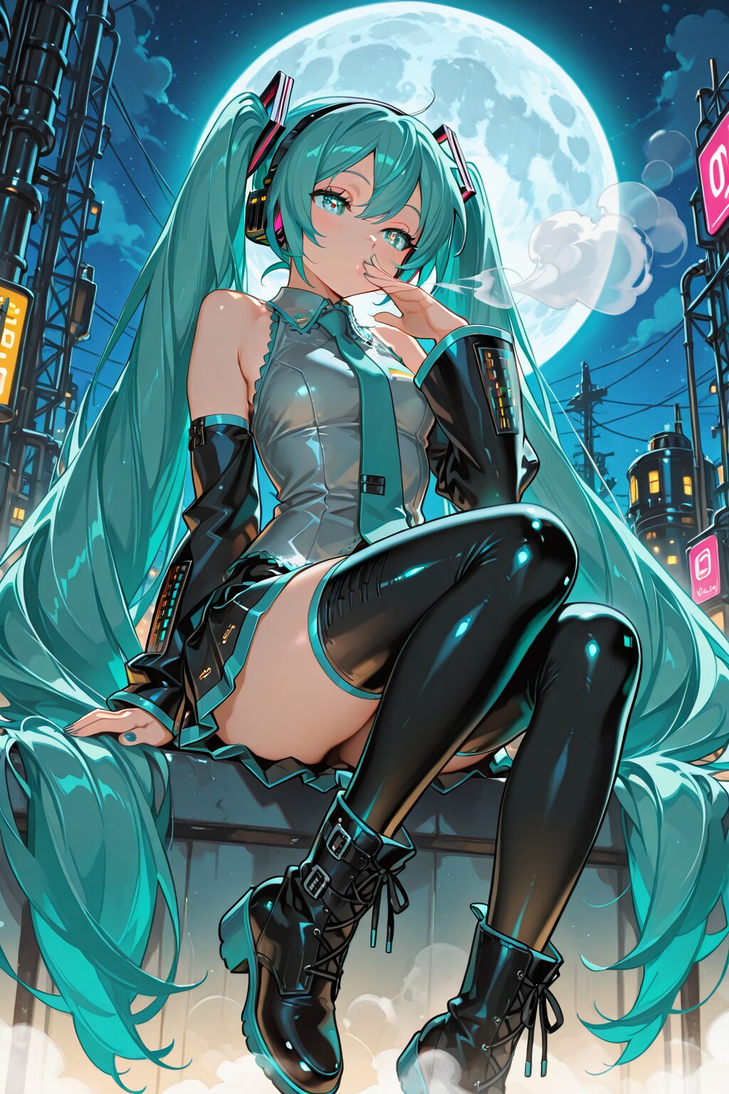 ミクと月夜の機械工場 | の人気AIイラスト・グラビア