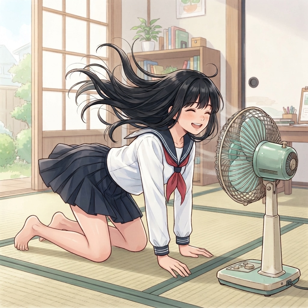 涼む少女