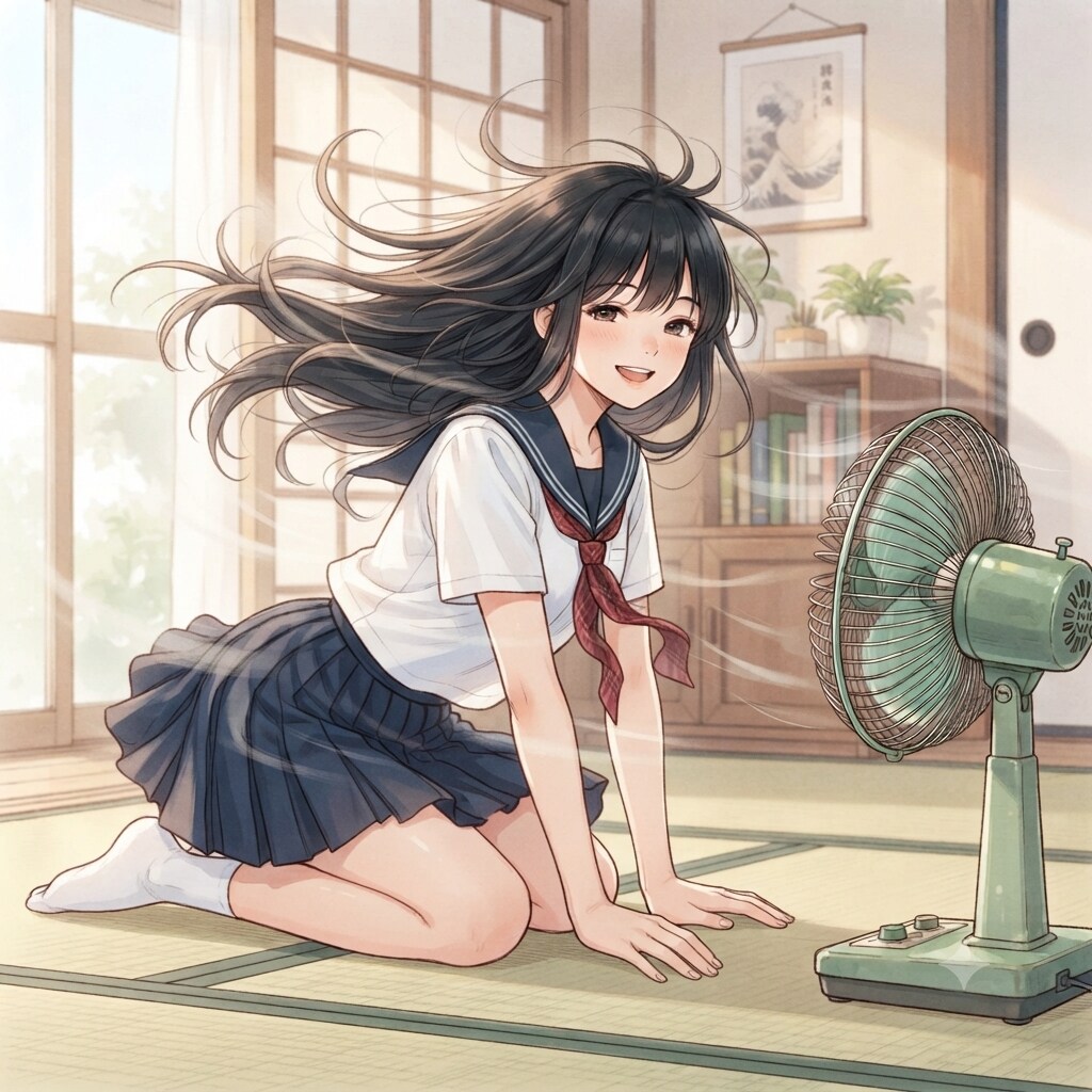涼む少女