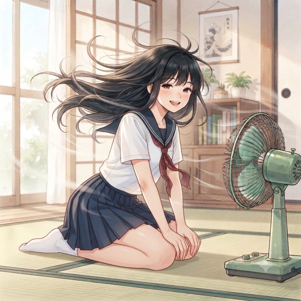 涼む少女