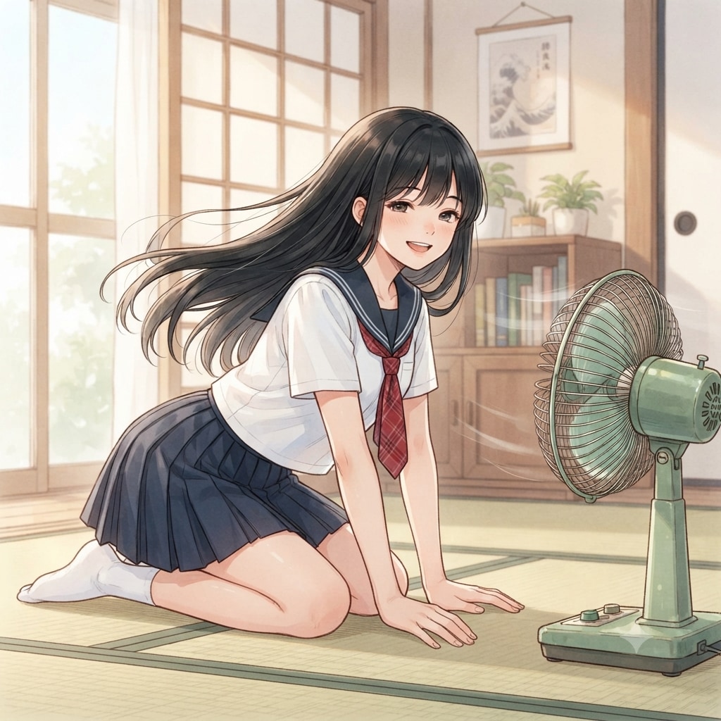 涼む少女