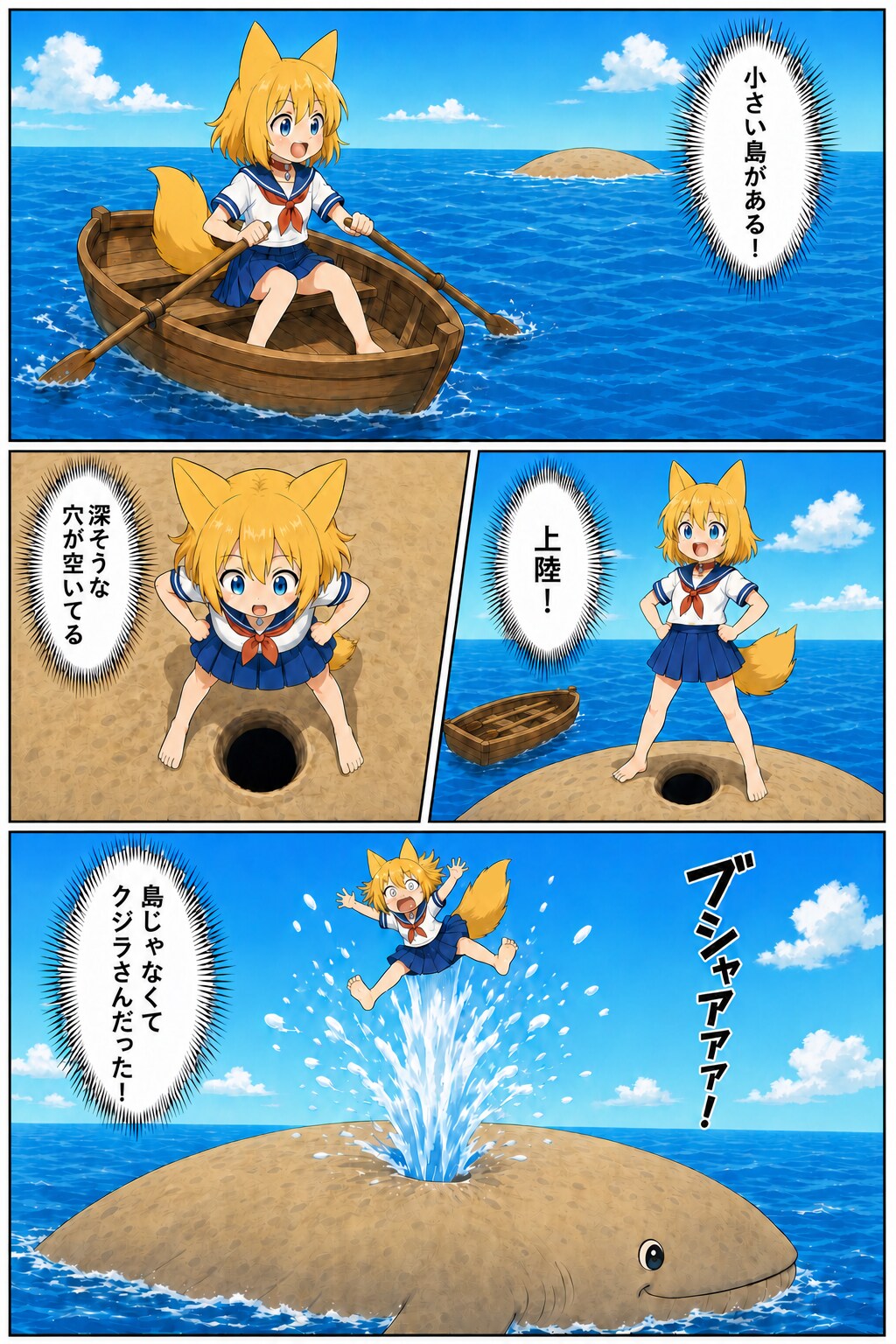小島に擬態したクジラさんにまんまと騙されるキツネ | の人気AIイラスト・グラビア