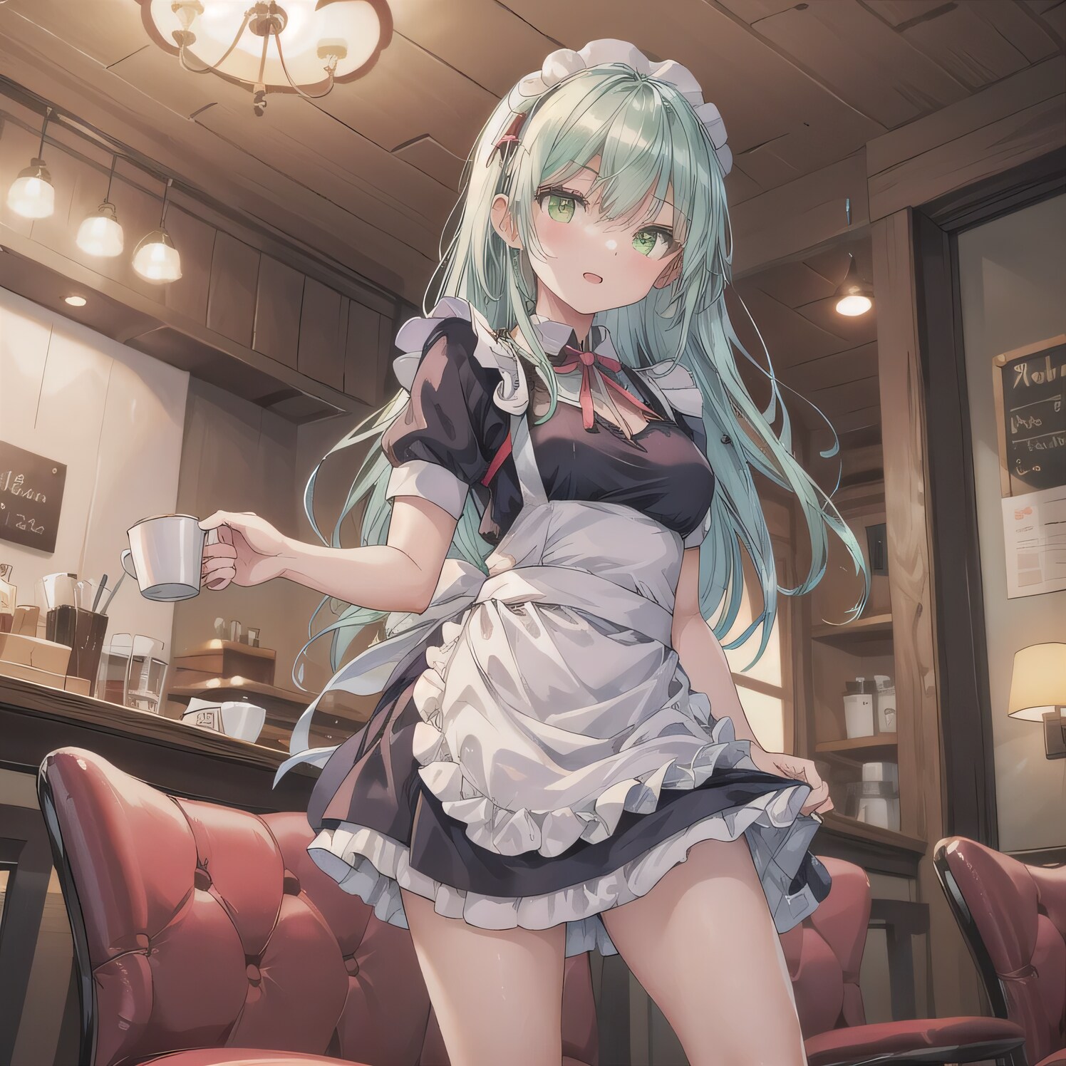 銀髪ロングでカフェの少女８ | の人気AIイラスト・グラビア