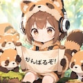 ヘッドフォンを付けたタヌキ娘が変身の練習💦２ 2枚目