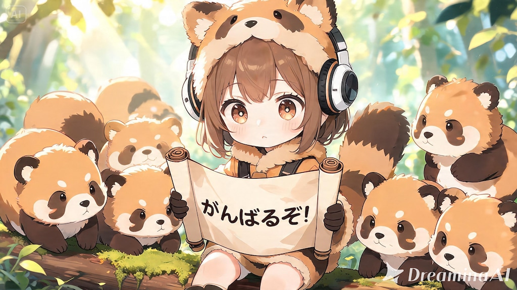 ヘッドフォンを付けたタヌキ娘が変身の練習💦２