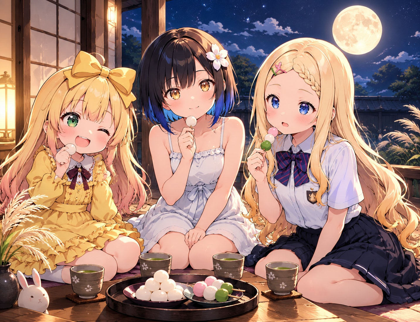 3人で月見 | の人気AIイラスト・グラビア