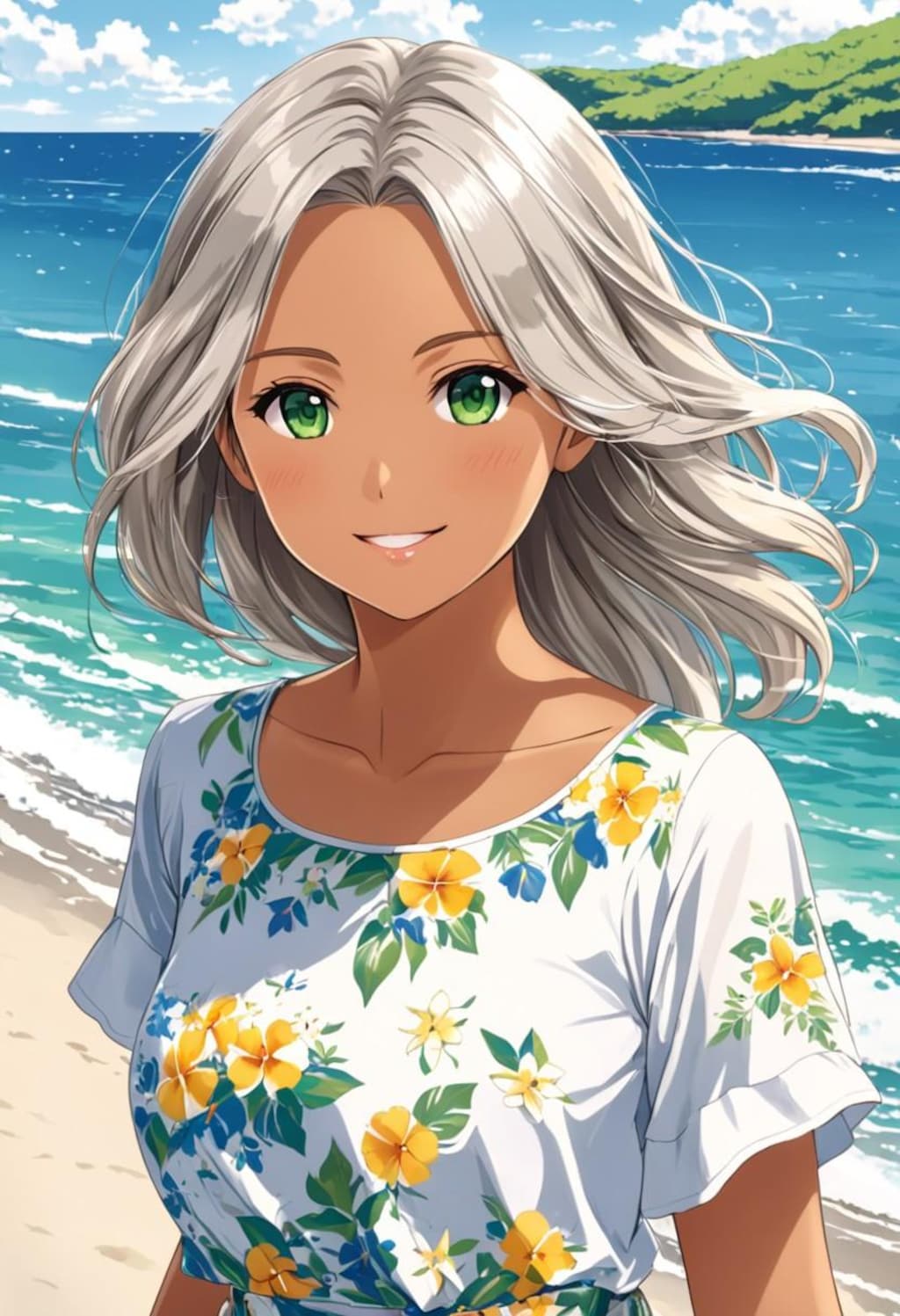 浜辺を散歩する褐色お姉さん