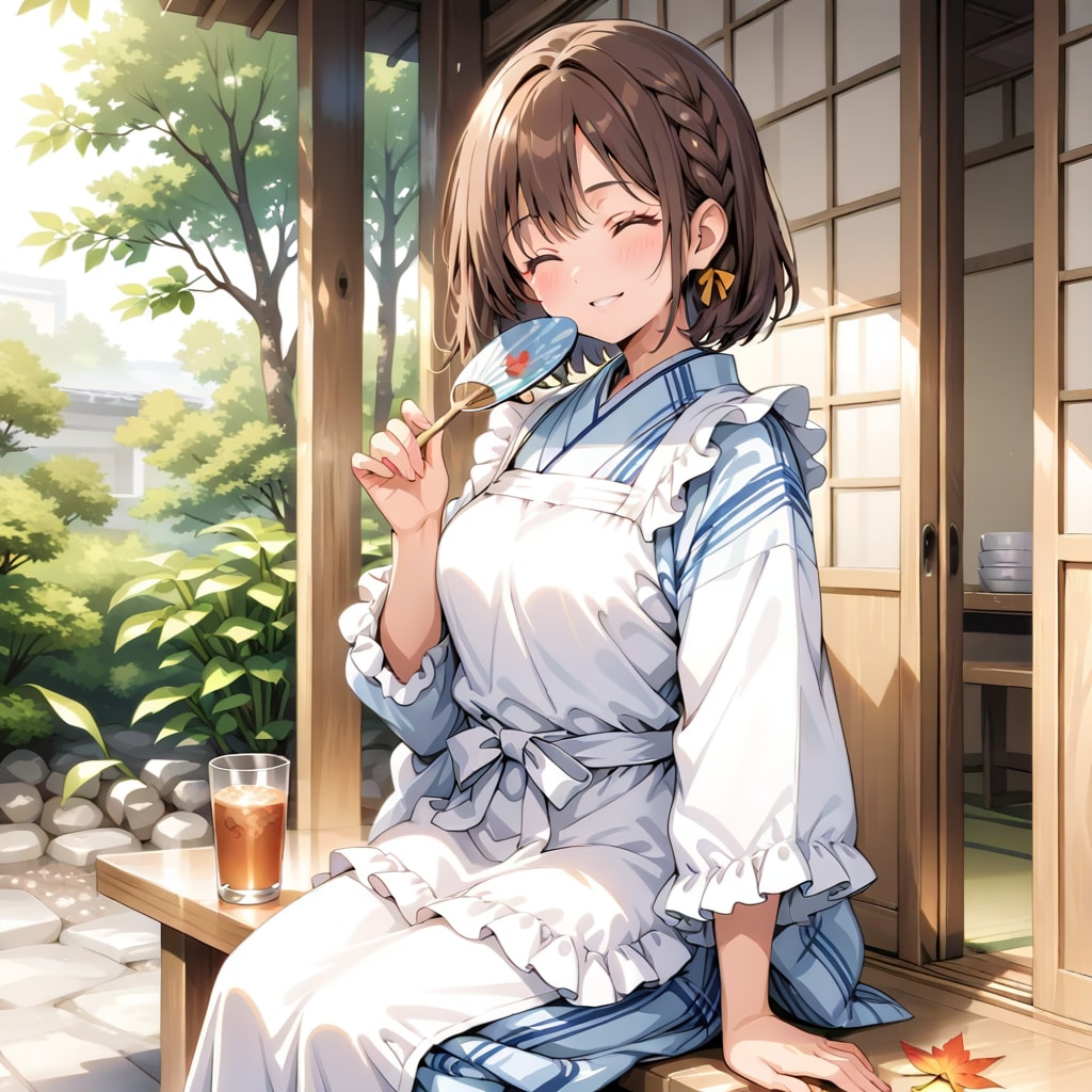割烹着の妻　暑いですね、あなた休憩しましょう