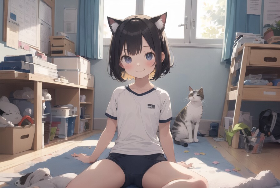 猫と体操猫耳少女 : 2023.11.28