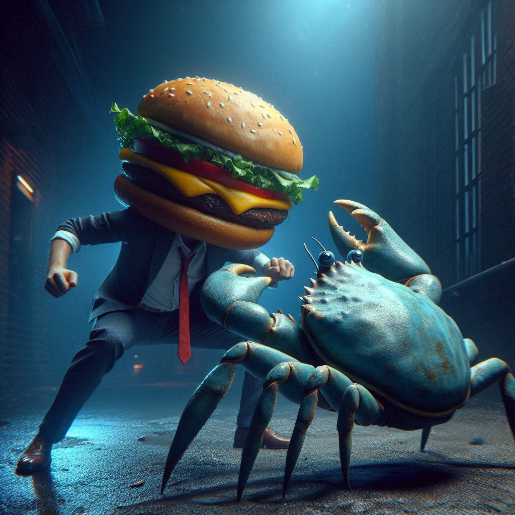 バーガーマンVSカニ