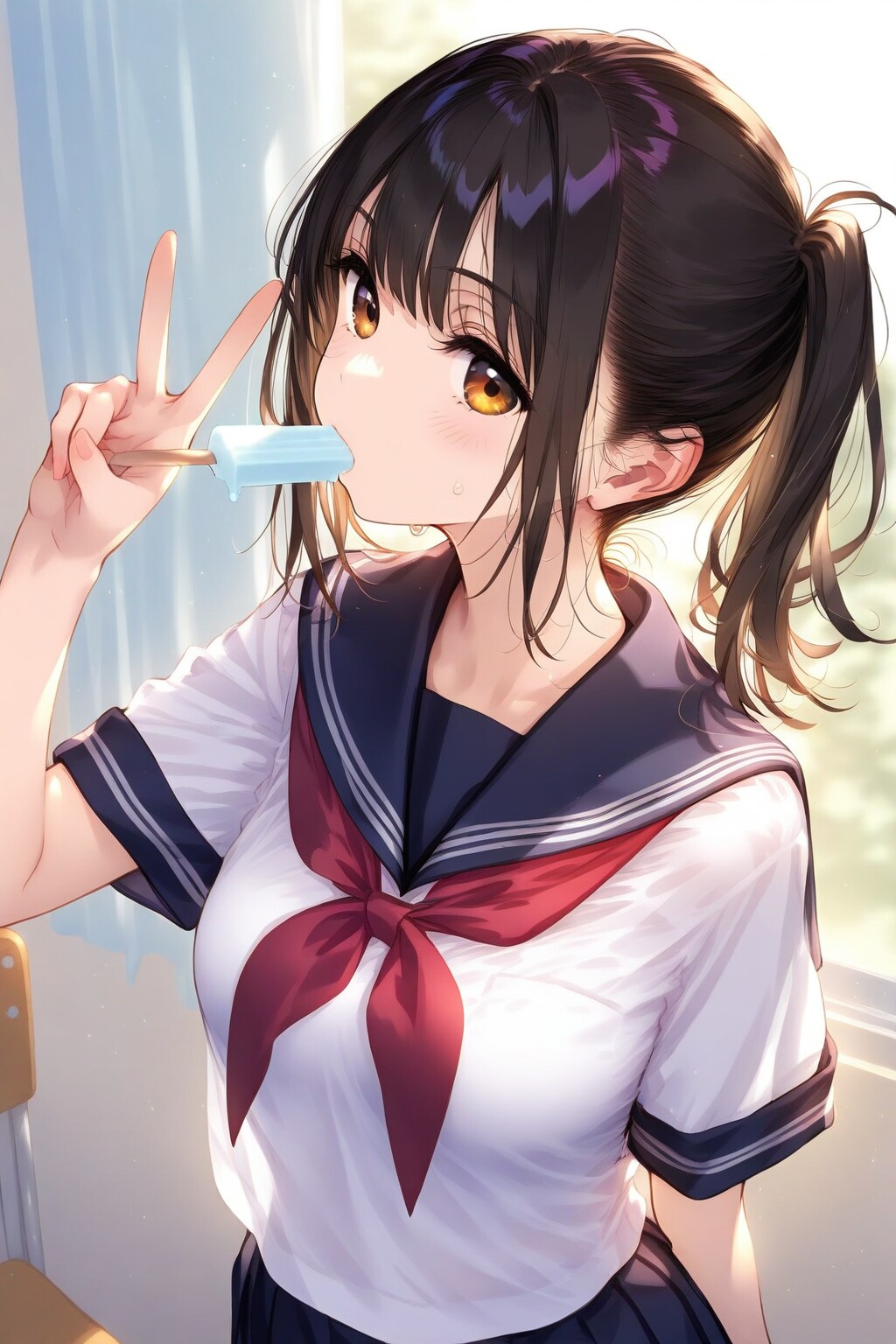 ピースサインをする女の子