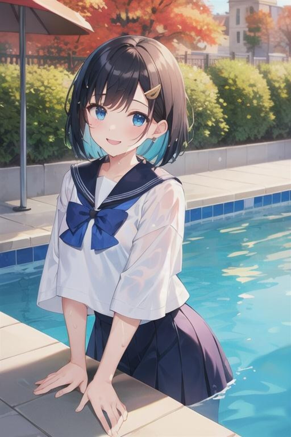 プールに落ちちゃったから、もう濡れちゃえ