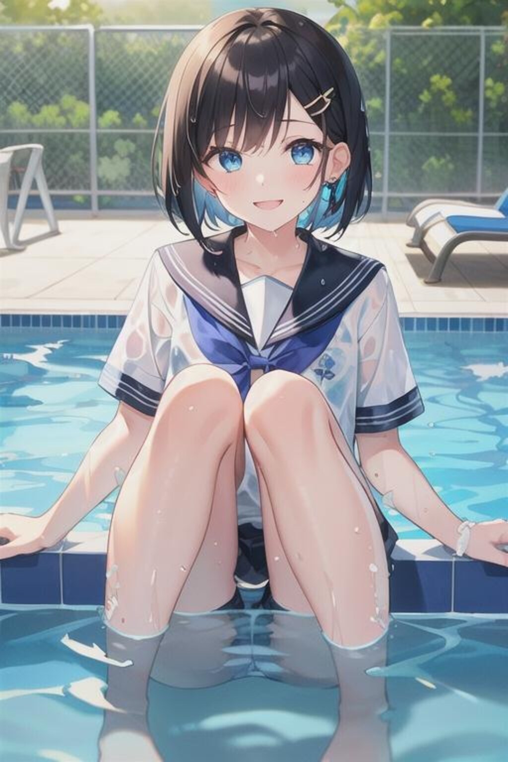 プールに落ちちゃったから、もう濡れちゃえ