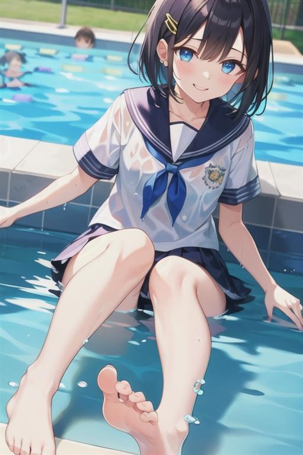 プールに落ちちゃったから、もう濡れちゃえ