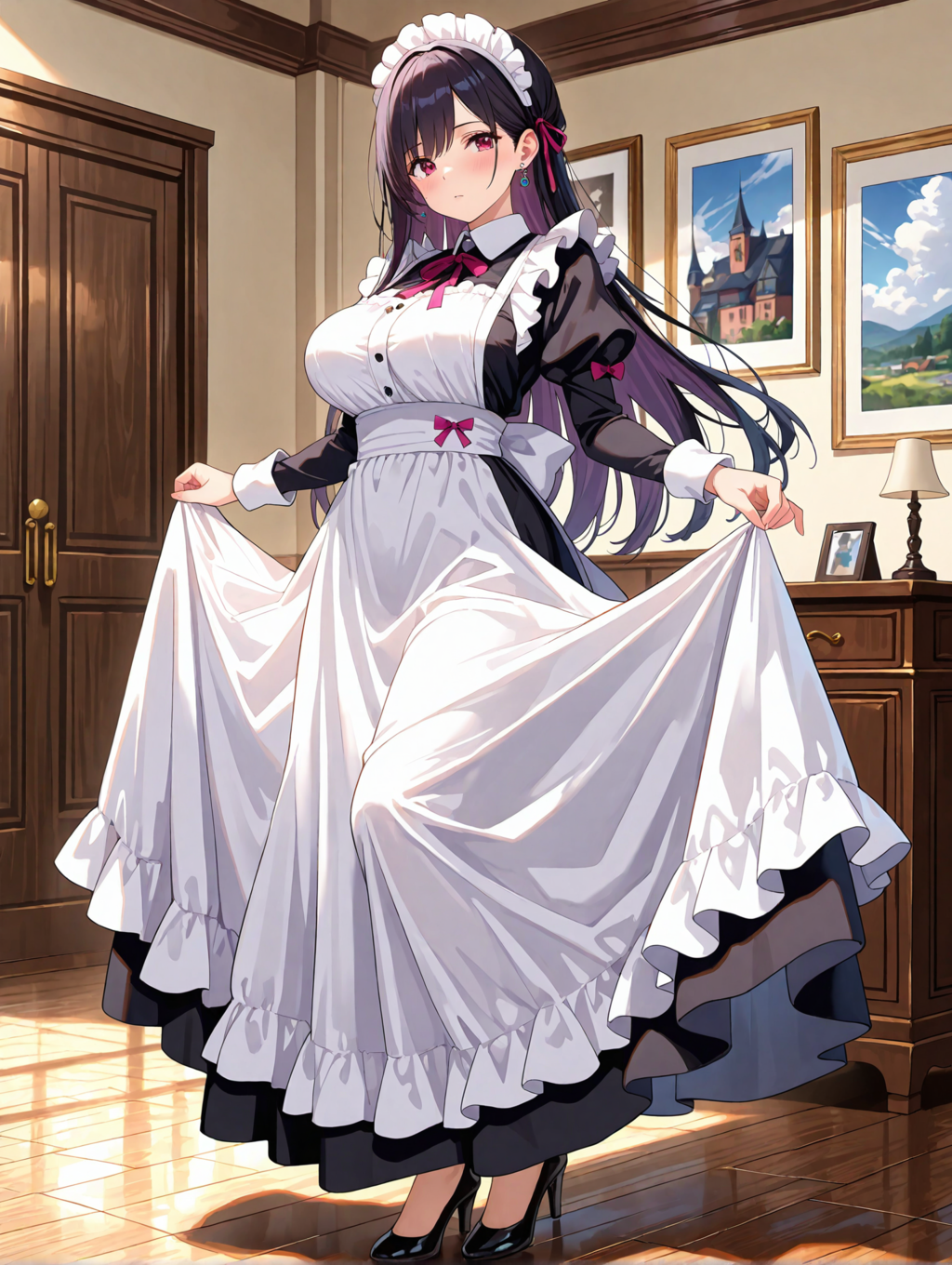 ロングスカートの黒髪メイド 出し忘れ