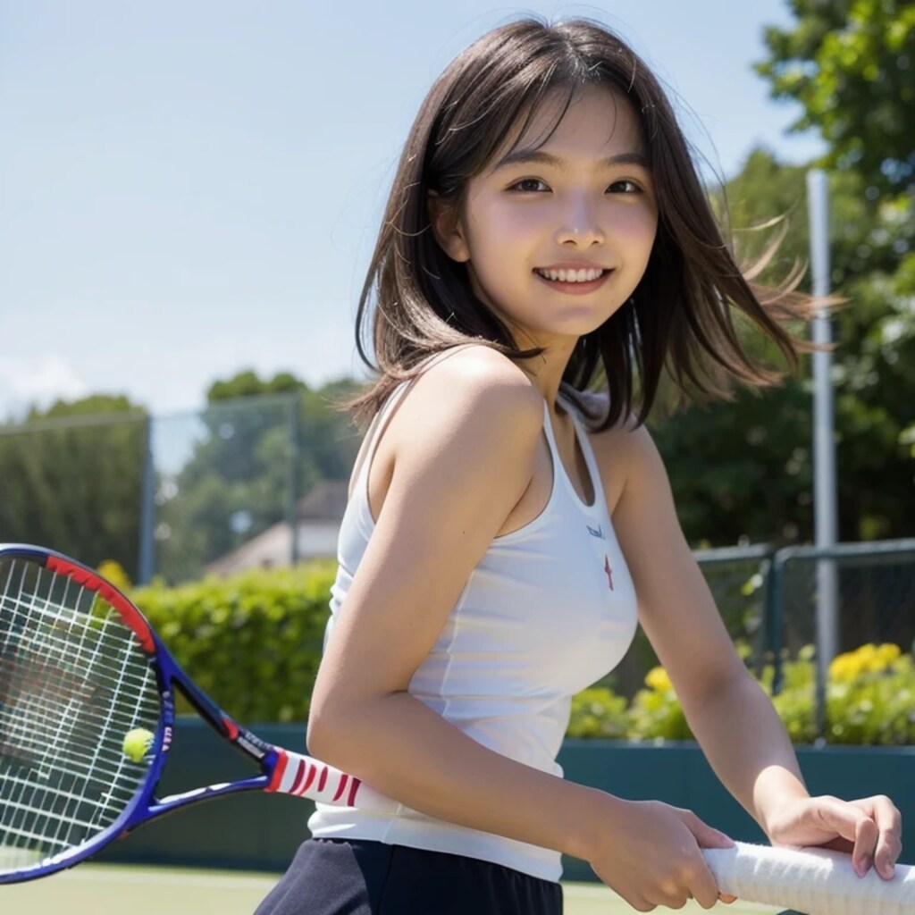 黒髪ロングでテニスウェアの美女５０