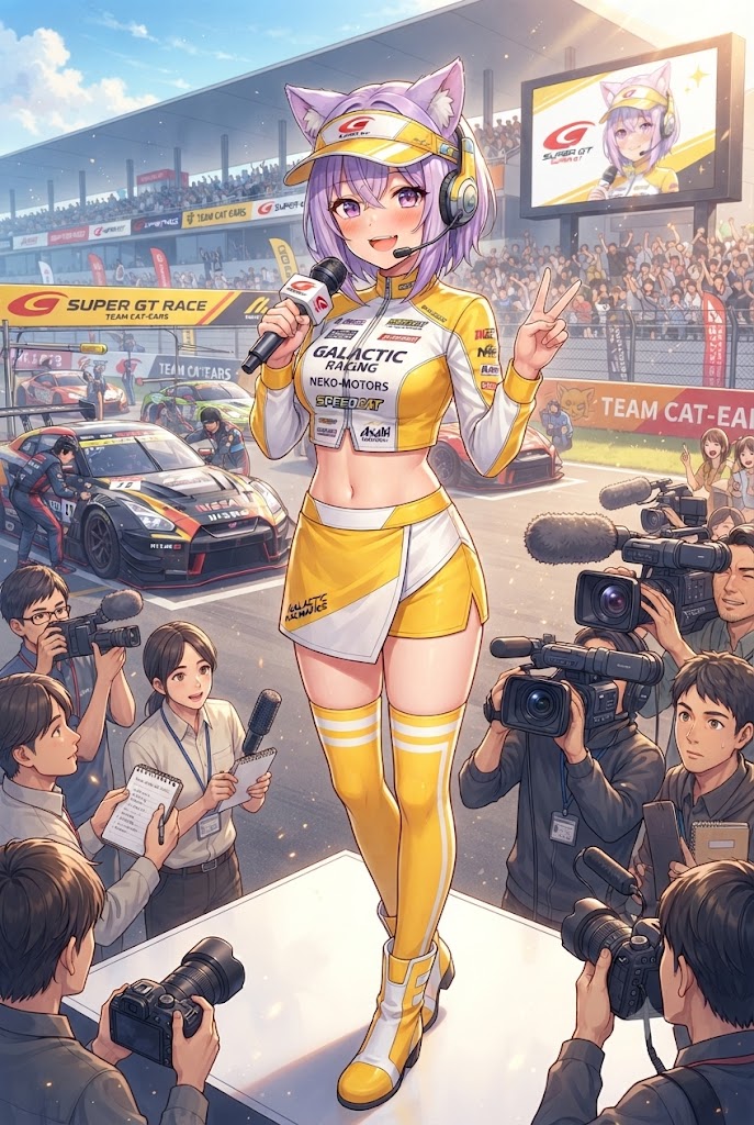 プレス向けPRをするレースアンバサダーのシス