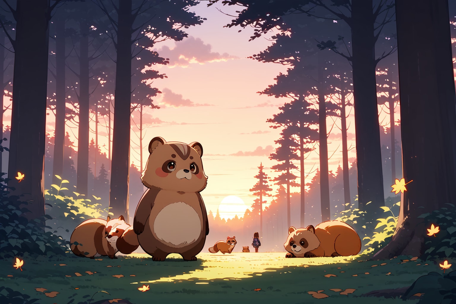 タヌキと少女の夕暮れ散歩 | の人気AIイラスト・グラビア