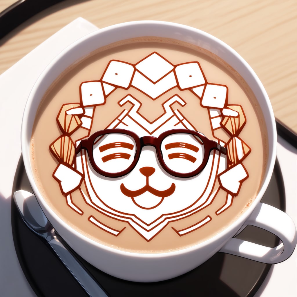 目玉は眼鏡三つ編みラテアート