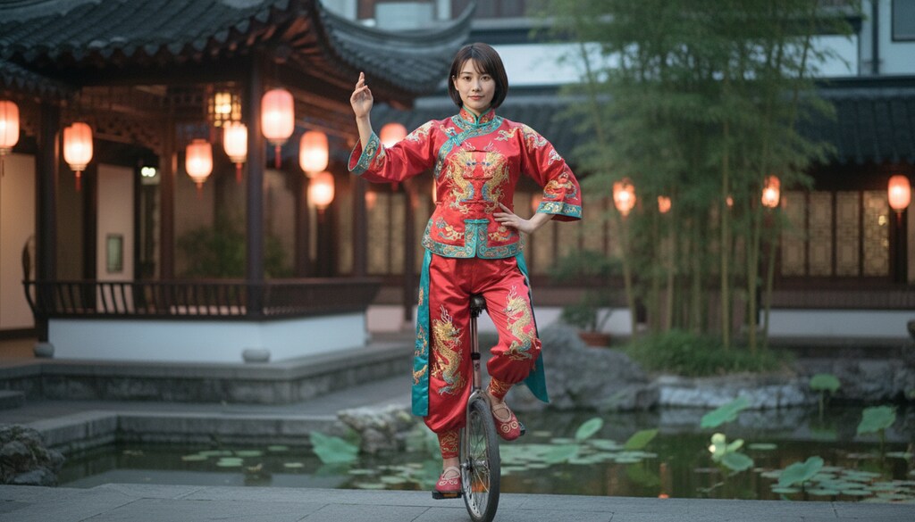 中国雑技団風に一輪車