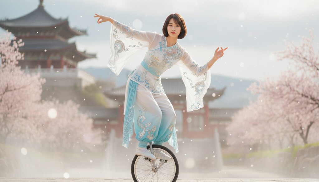 中国雑技団風に一輪車