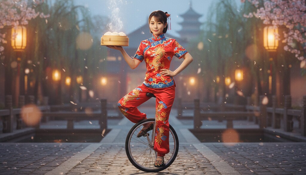 中国雑技団風に一輪車