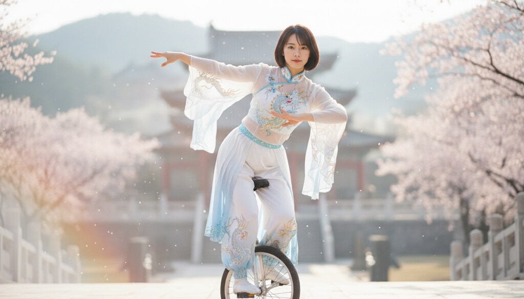 中国雑技団風に一輪車