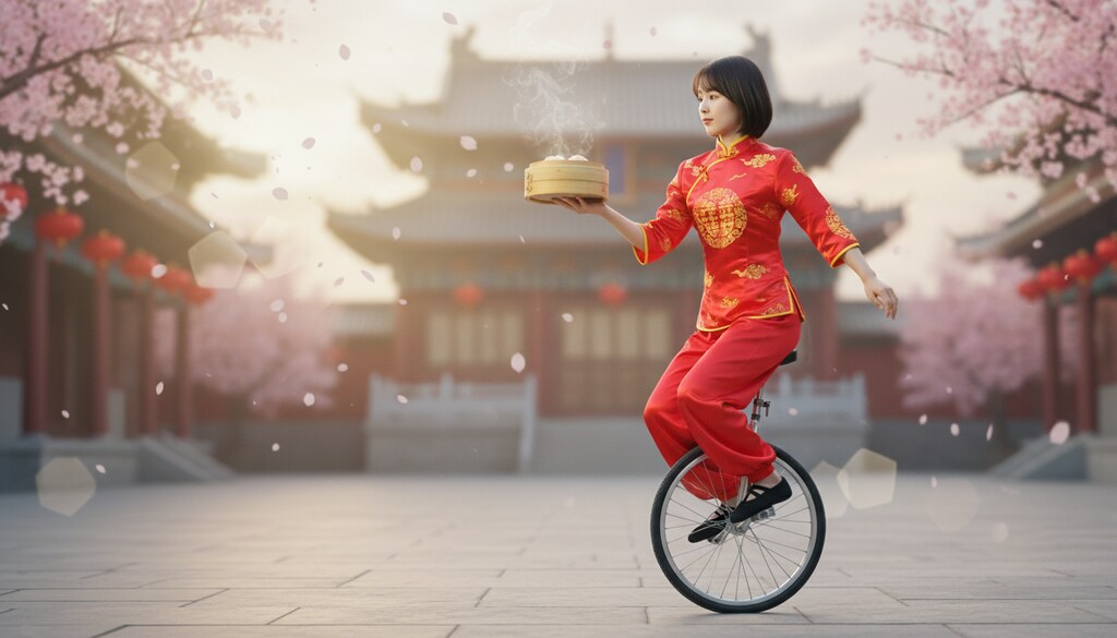 中国雑技団風に一輪車