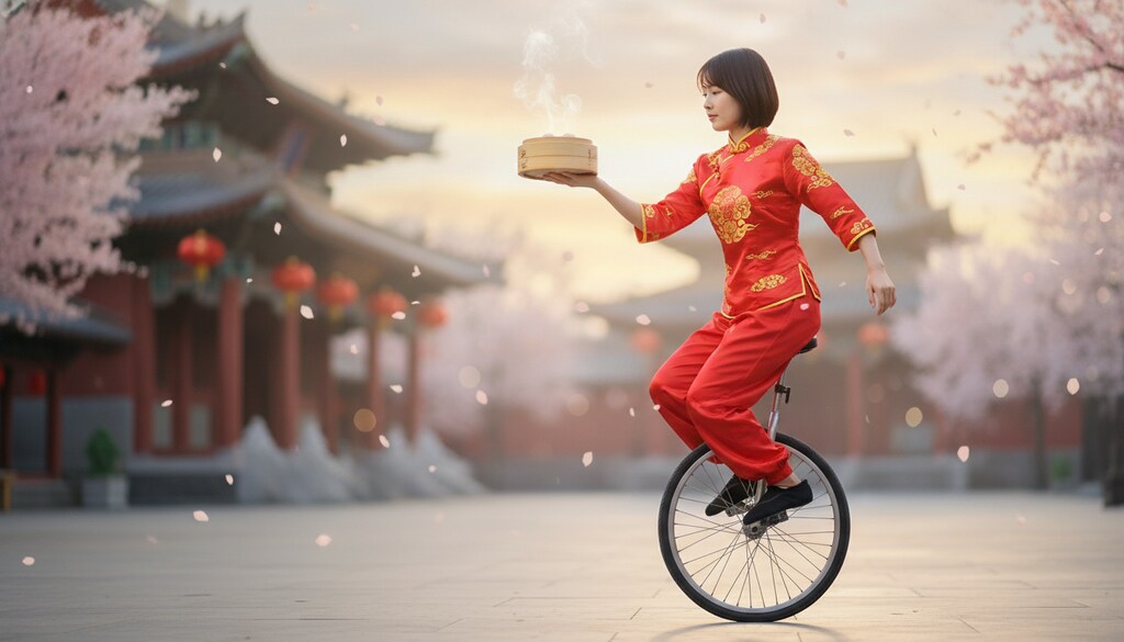 中国雑技団風に一輪車