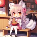アジア風屋台でミーゴレンを食べる狐っ娘　－Fox girl eating mee goreng at an Asian-style food stall. 2枚目