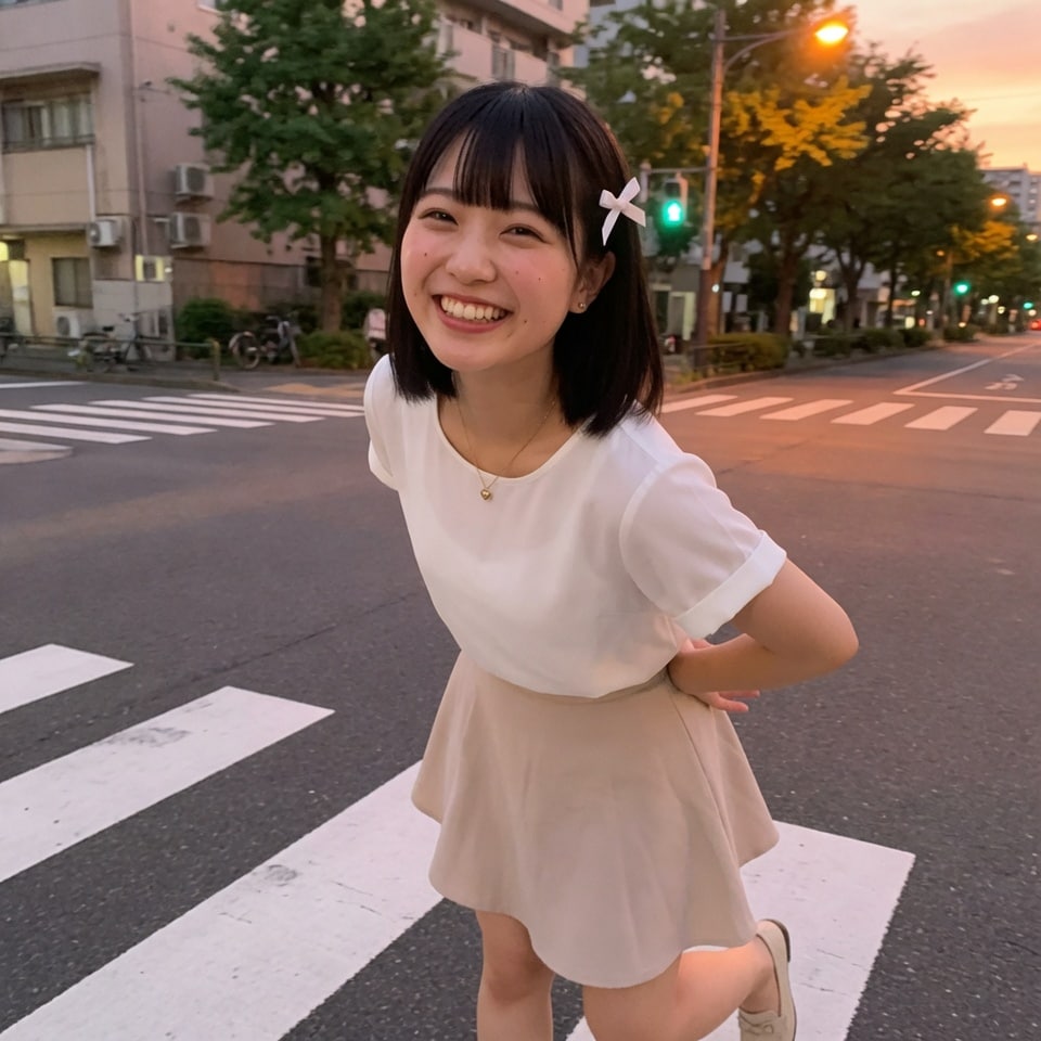 黄昏時、ふと振り返ったその笑顔に