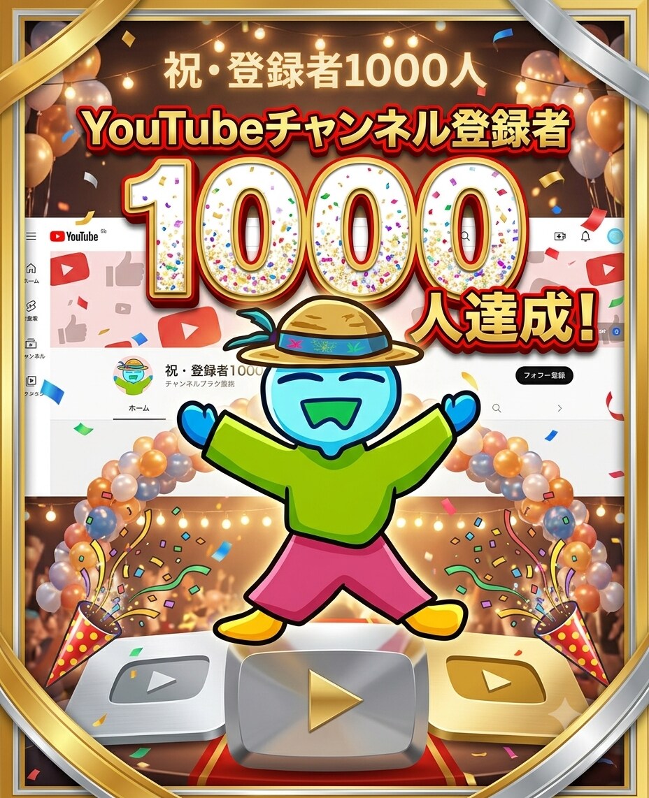 youtube登録者1000人になりました！（最近放置しちゃってるんだけど…