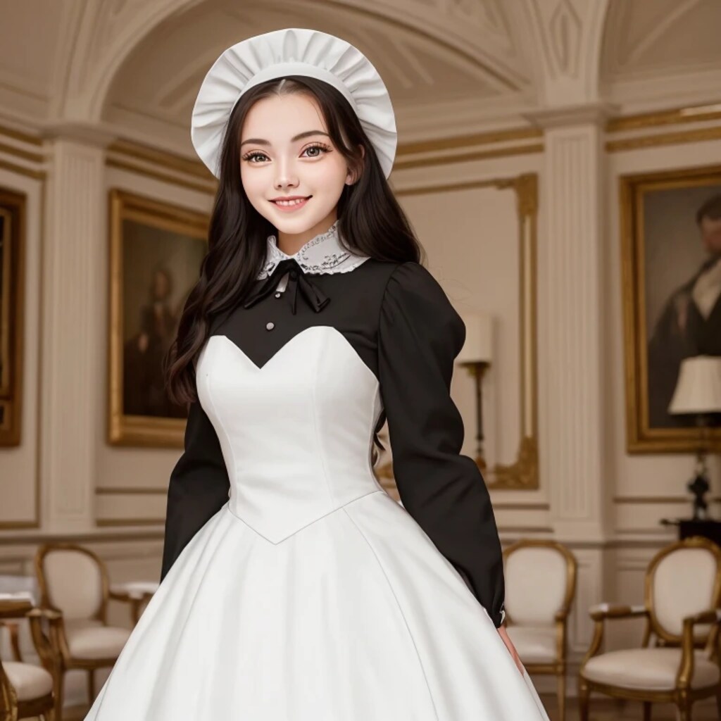 黒髪ロングでメイド服の美女１３６