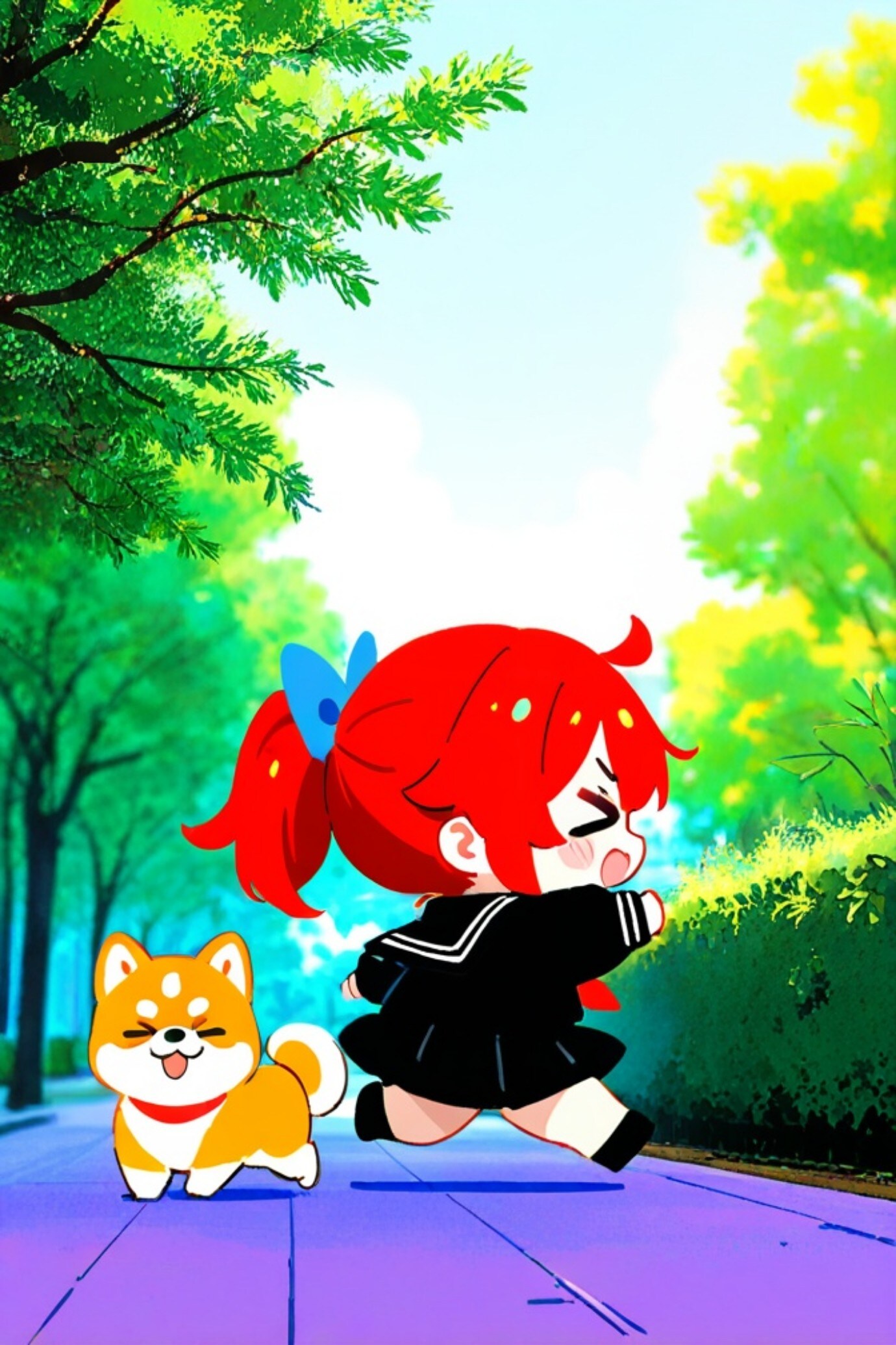 柴犬と赤髪ちゃん | の人気AIイラスト・グラビア