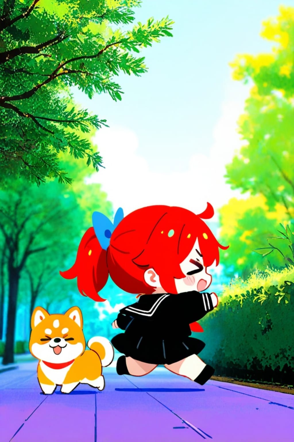 柴犬と赤髪ちゃん
