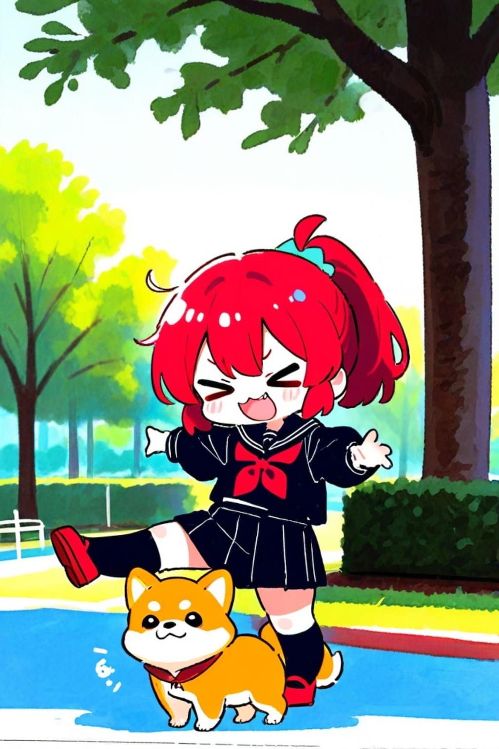 柴犬と赤髪ちゃん