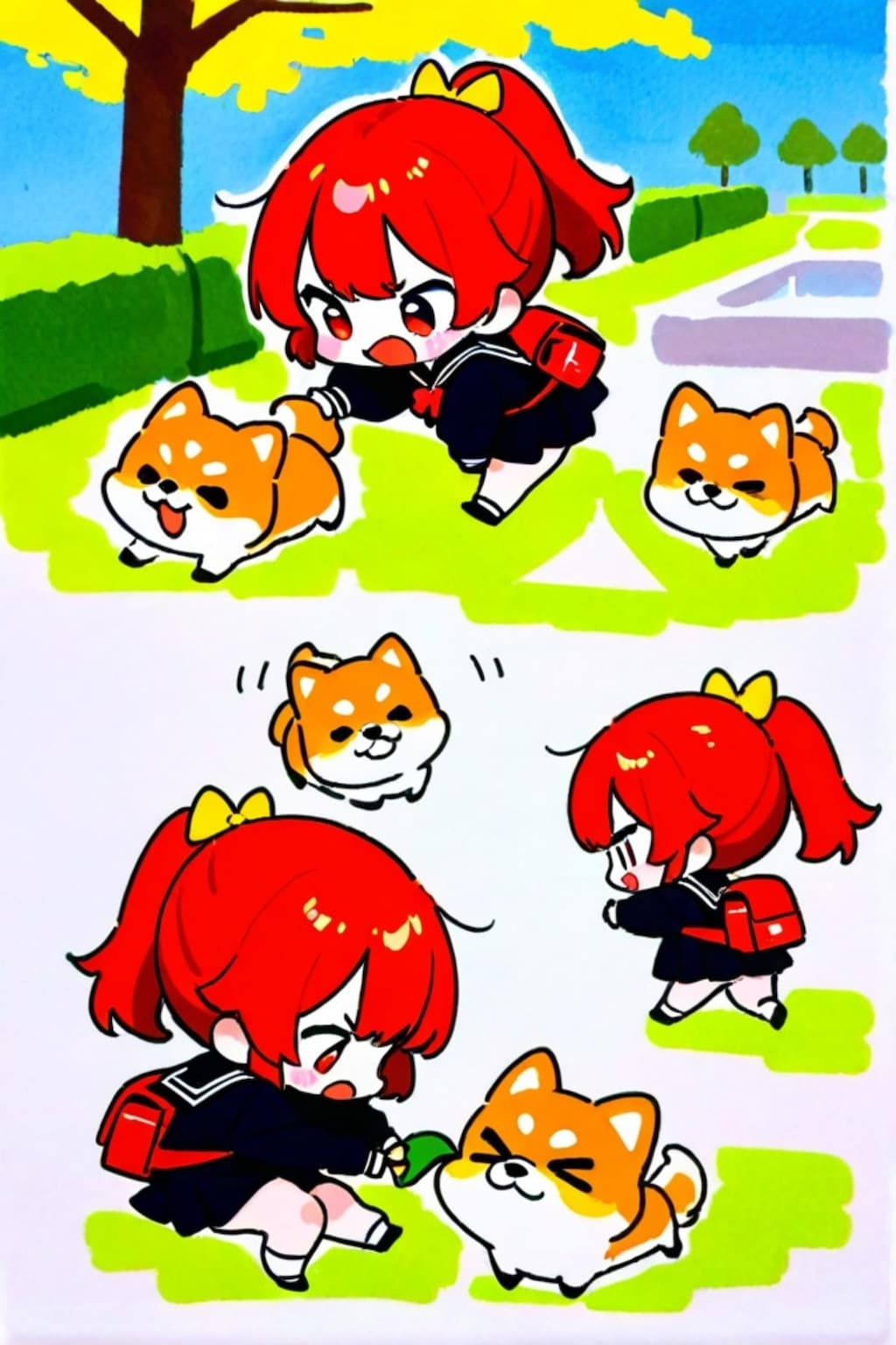 柴犬と赤髪ちゃん