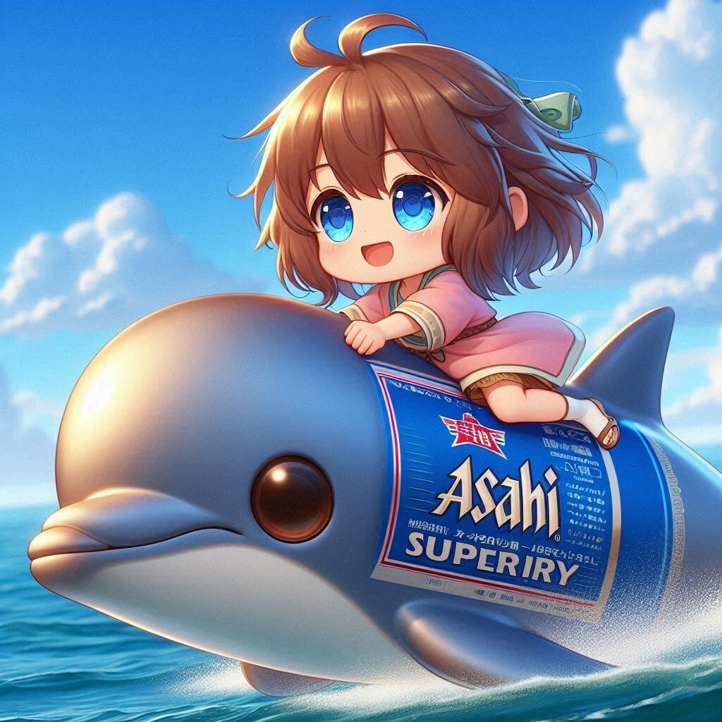 イルカに乗って海を渡る小さな女の子