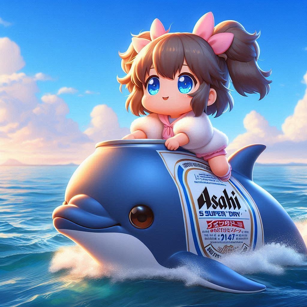 イルカに乗って海を渡る小さな女の子
