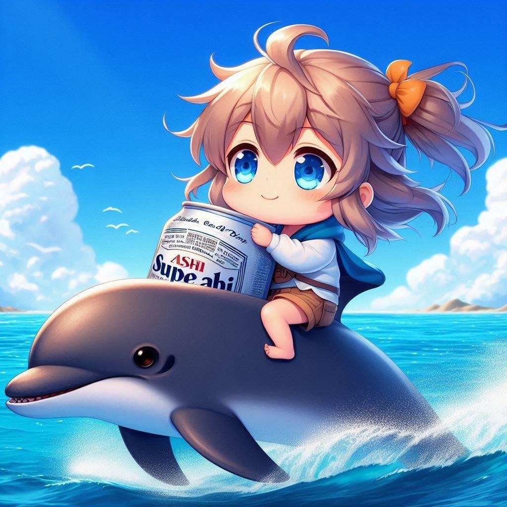 イルカに乗って海を渡る小さな女の子