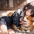 コーギーと戯れる戒野ミサキ【ブルアカ・ミサキ】 2枚目
