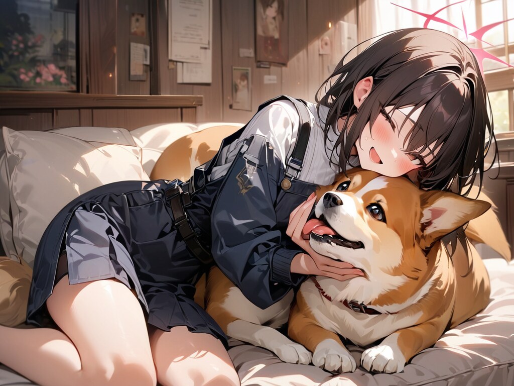 コーギーと戯れる戒野ミサキ【ブルアカ・ミサキ】