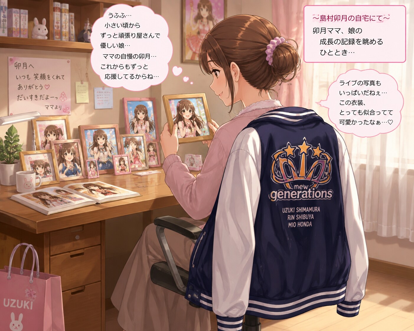 島村卯月の部屋で娘の写真を眺めている卯月ママ | の人気AIイラスト・グラビア