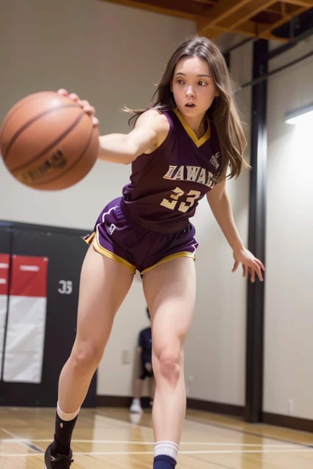 黒髪ロングでユニフォームの美女１５６