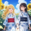 ちちぷいちゃんとししょちゃんの浴衣と向日葵畑 2枚目